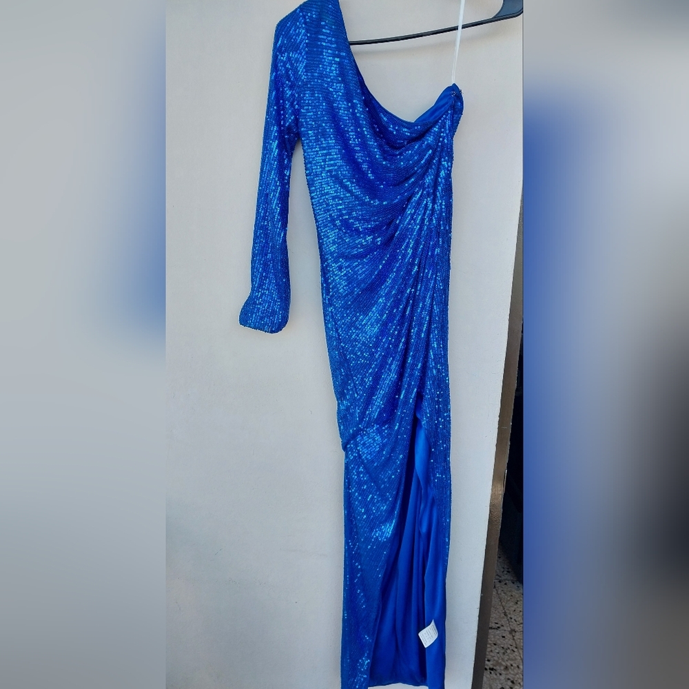 SHEIN One-Shoulder Blue Sequin Dress